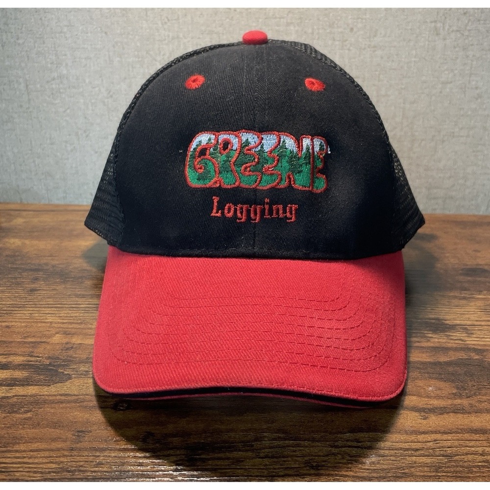 Greene's Logging Trucker Hat- Otto Cap 84-483 Black and Red Mesh Snapback